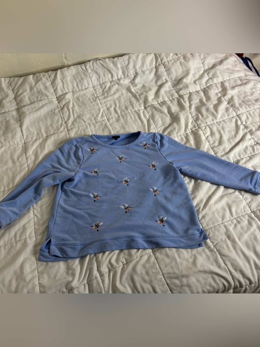 Talbots Light Blue Bee Embroidered Crewneck Sweater